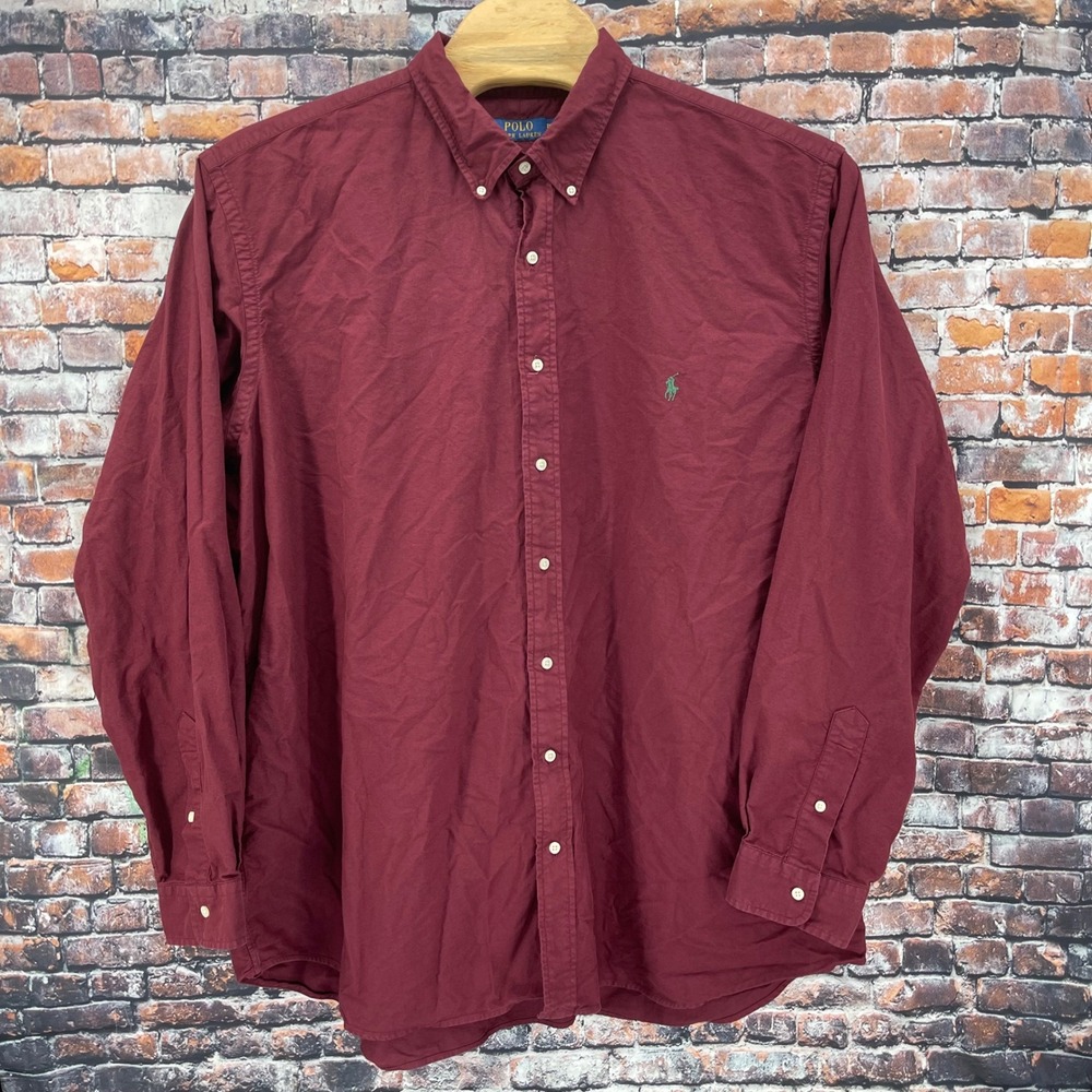 Polo Ralph Lauren Shirt Mens 3XLT Burgundy Cotton Long Sleeve Button Down Tall